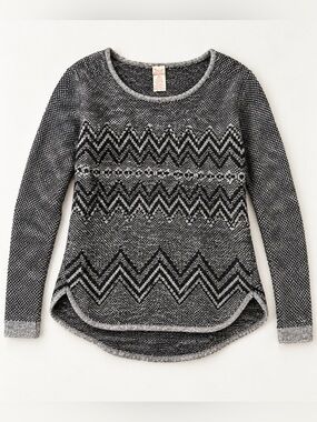 Faded Glory Black & Gray Chevron Knit Scoop Neck Sweater